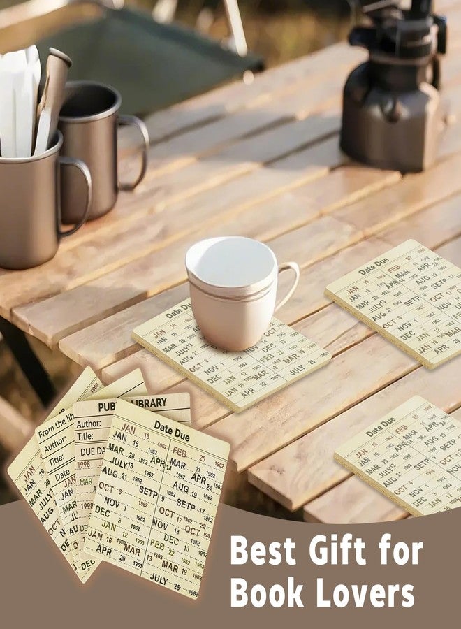 WAYASDCU 24 Pcs Library Due Date Card Book Coasters, Book Themed Party Favors Book Club Gifts for Book Club Decorations Library Decor Bookish Gifts Librarian Gifts - Image 3